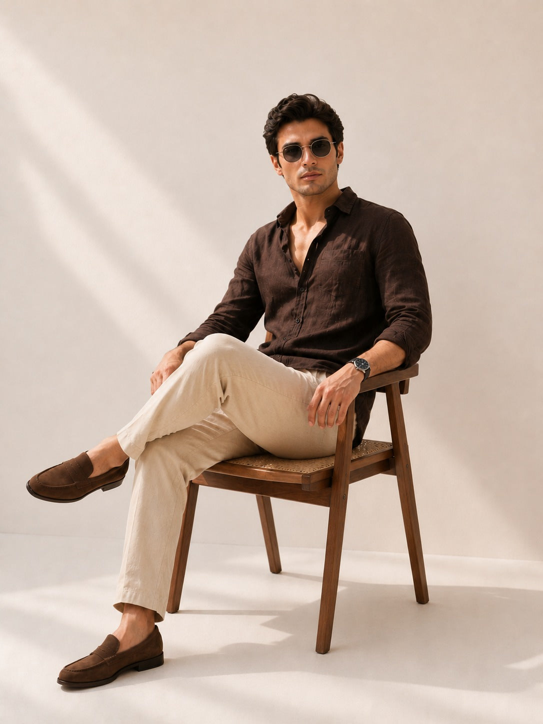 Classic Beige Pure Linen Trousers