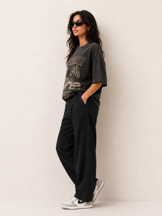 Black Pure Linen Wide Leg Trouser Women