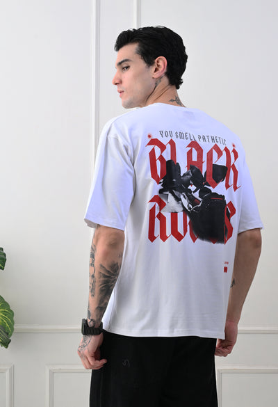 Black Rose Printed White Oversized T-shirt