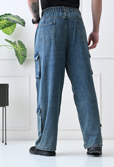 Panelled Cargo Wide-Leg Denim Jeans