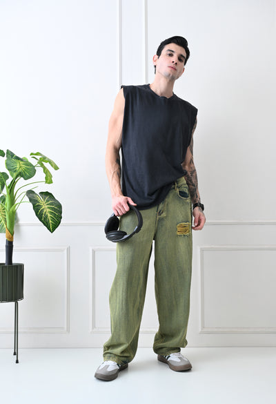 Olive Fade Baggy Denim