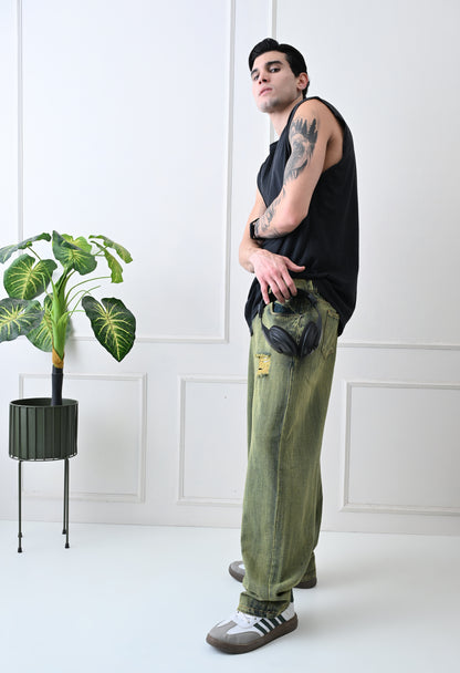 Olive Fade Baggy Denim