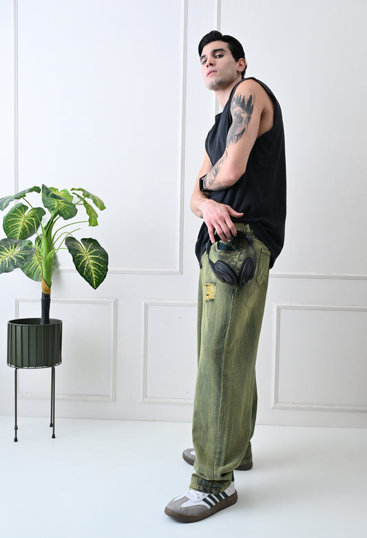 Olive Fade Baggy Denim