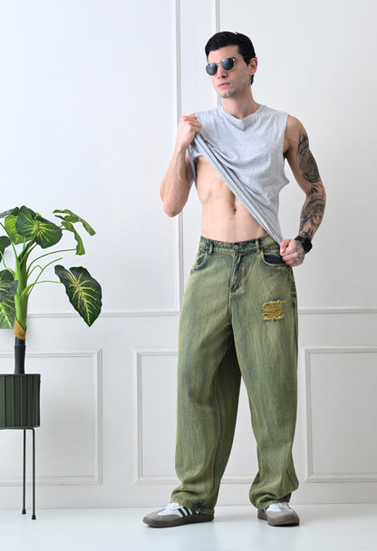 Olive Fade Baggy Denim