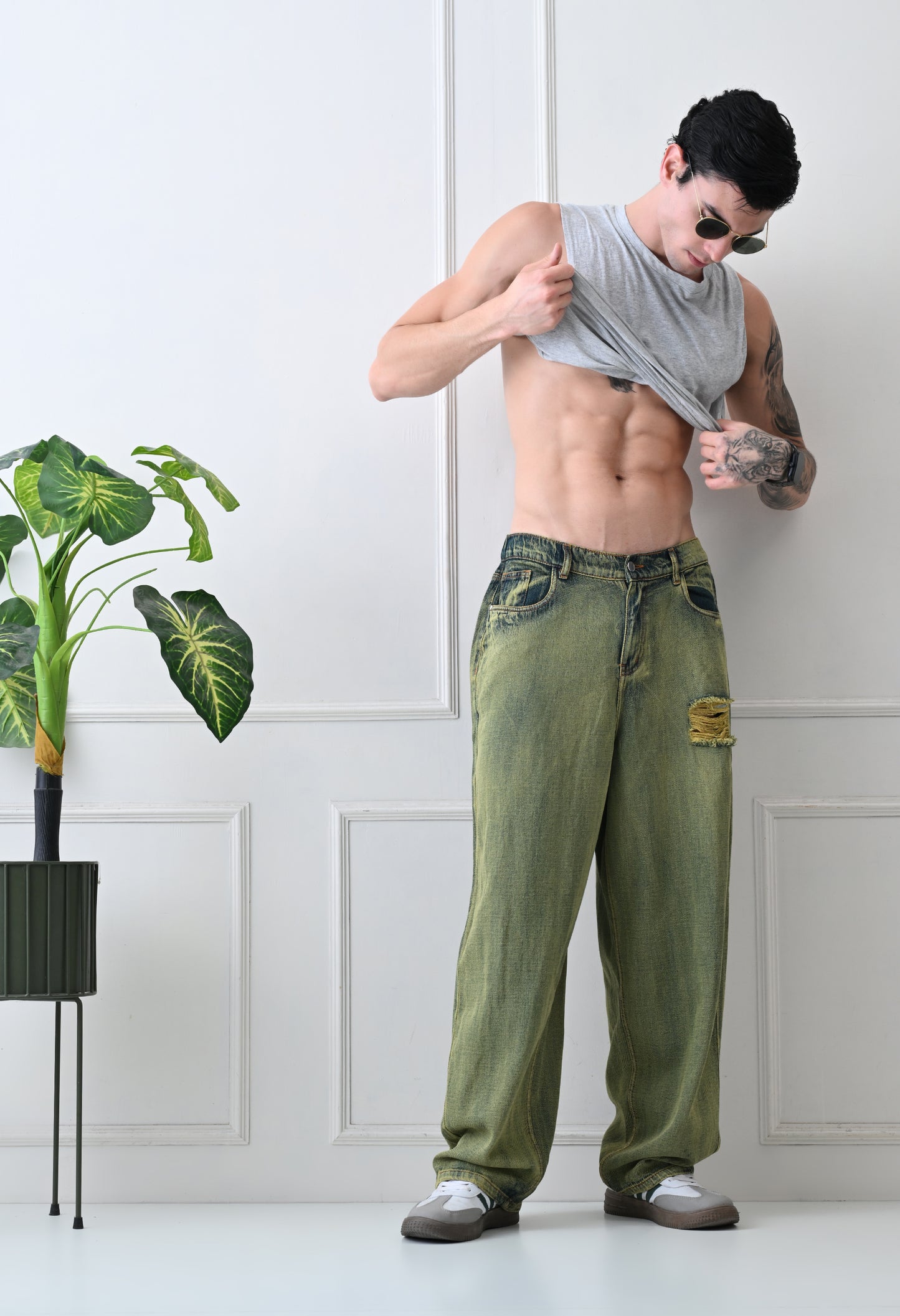 Olive Fade Baggy Denim