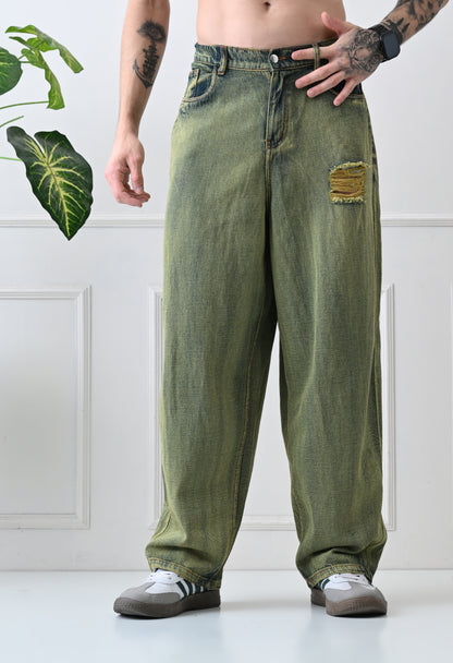 Olive Fade Baggy Denim