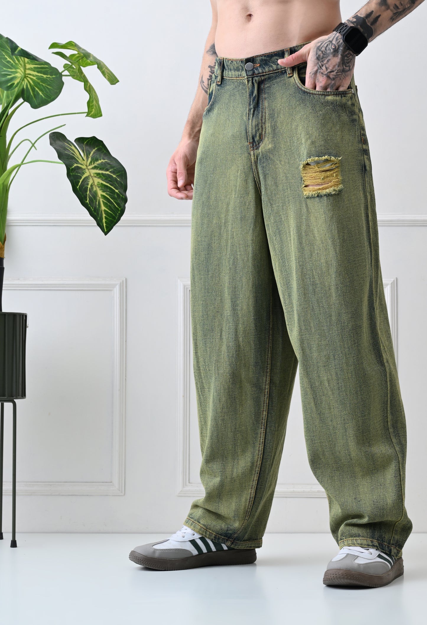Olive Fade Baggy Denim