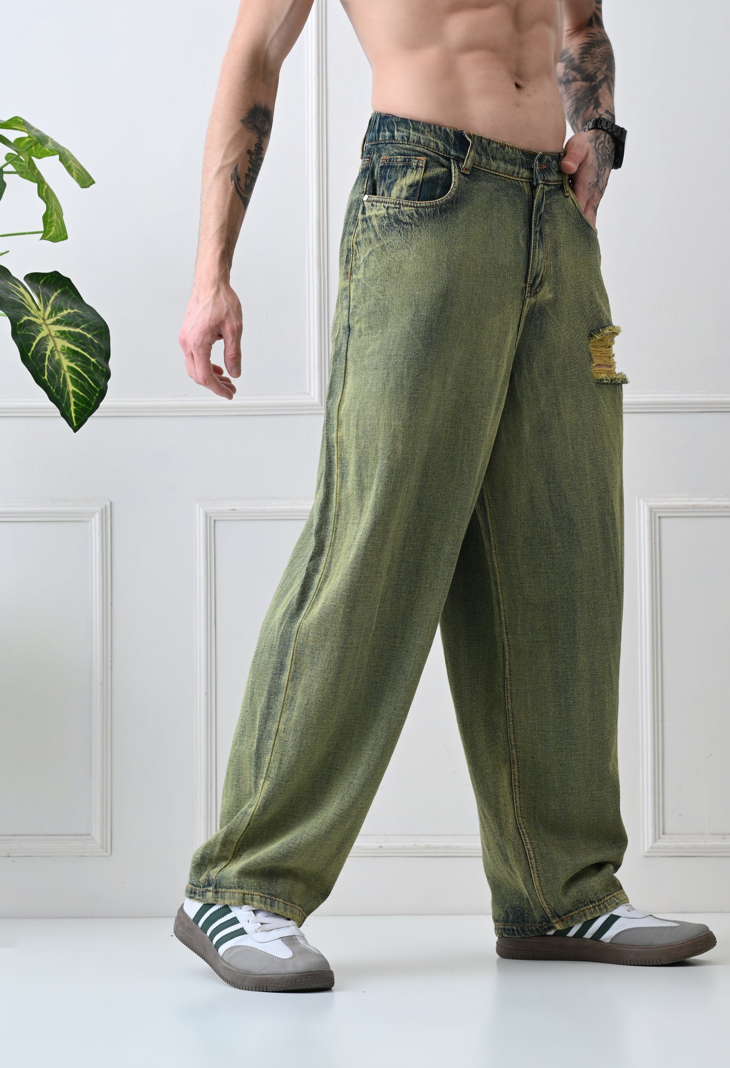 Olive Fade Baggy Denim
