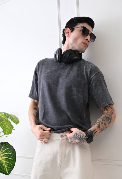 Black Acid Wash Tshirt By GrowSomeBalls