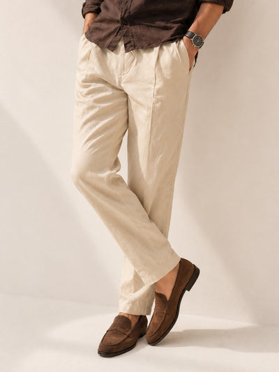 Classic Beige Pure Linen Trousers