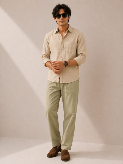 Light Sage Green Pure Linen Flow Trouser