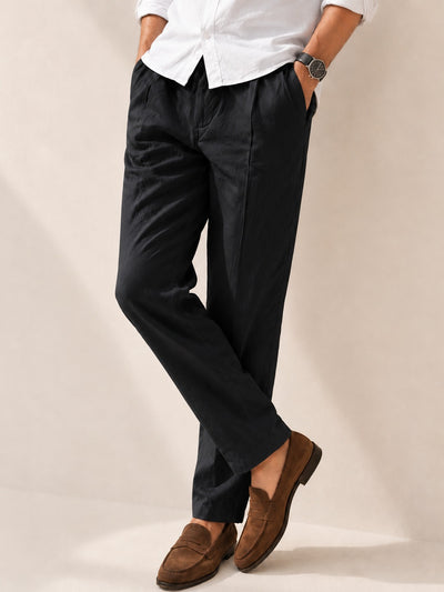 Midnight Black Pure Linen Relaxed Trouser