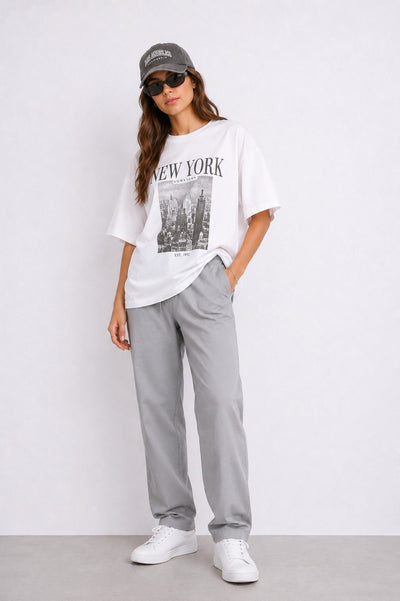 Ash Grey Pure Linen Wide Leg Trouser Women