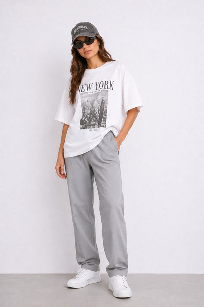 Ash Grey Pure Linen Wide Leg Trouser Women