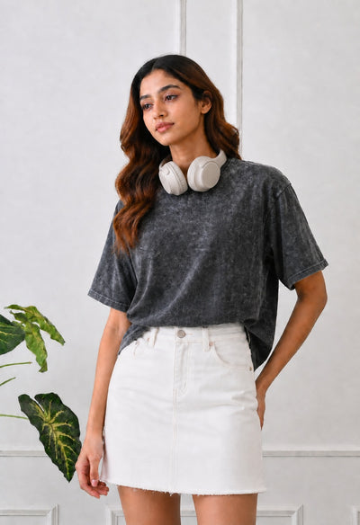 Black Acidwash Tshirt For Women
