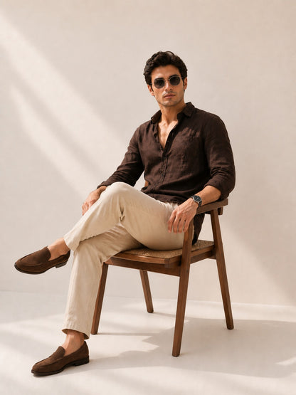 Classic Beige Pure Linen Trousers