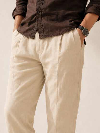Classic Beige Pure Linen Trousers