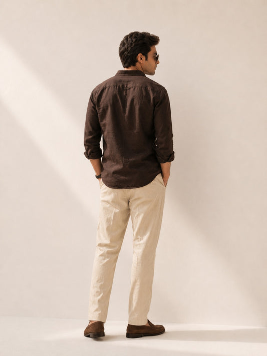 Classic Beige Pure Linen Trousers