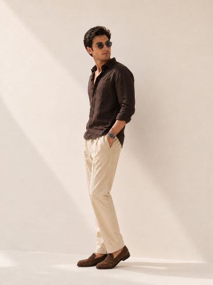 Classic Beige Pure Linen Trousers