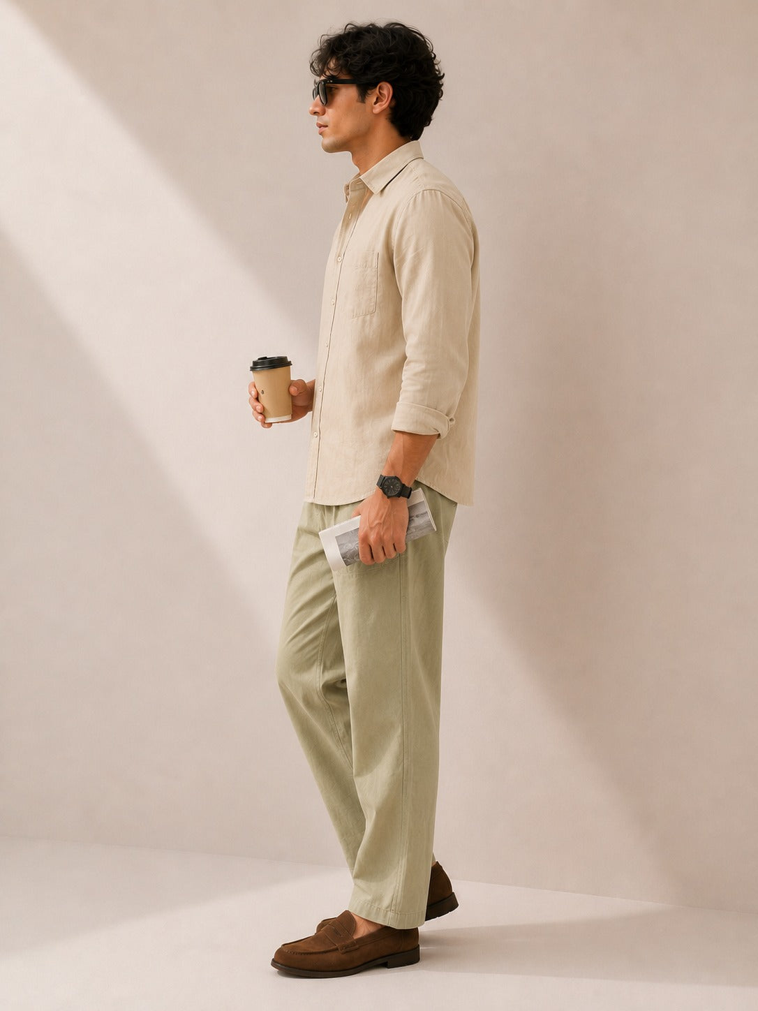 Light Sage Green Pure Linen Flow Trouser