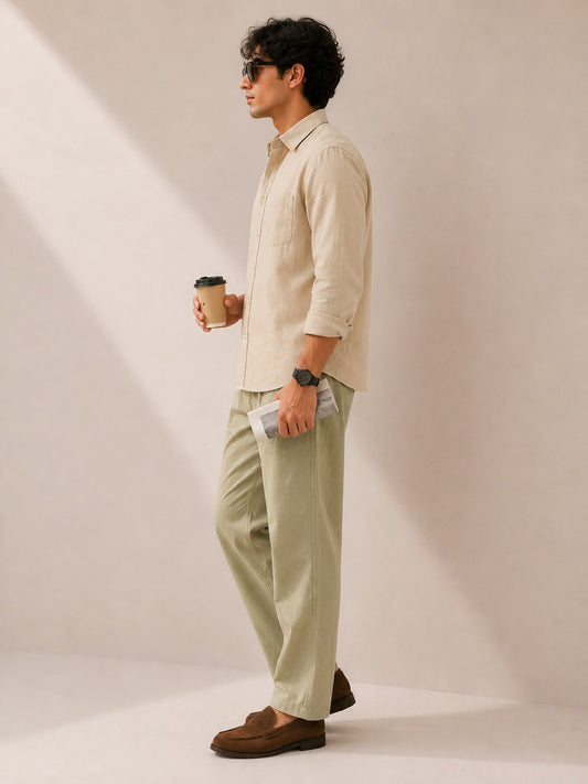 Light Sage Green Pure Linen Flow Trouser