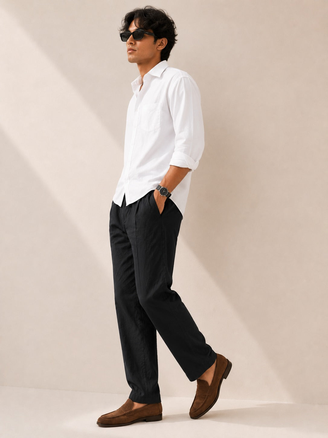 Midnight Black Pure Linen Relaxed Trouser