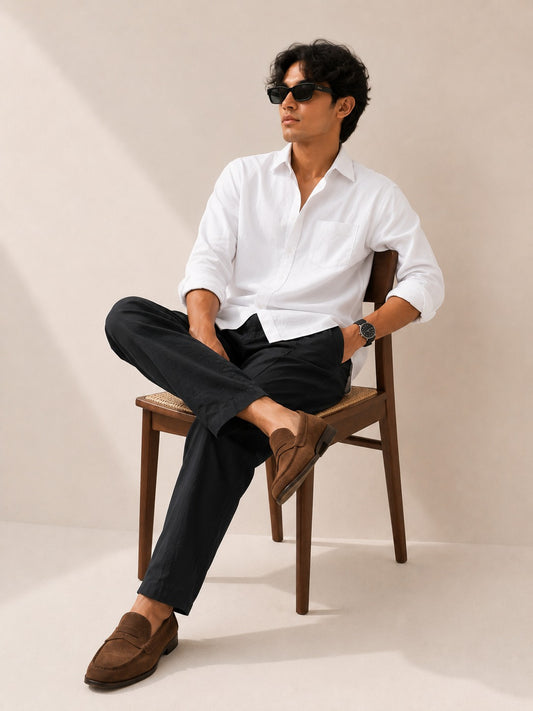 Midnight Black Pure Linen Relaxed Trouser