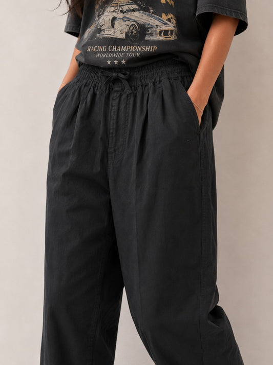 Black Pure Linen Wide Leg Trouser Women