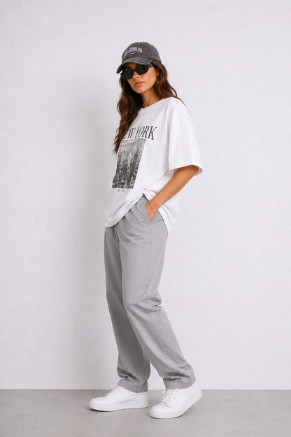 Ash Grey Pure Linen Wide Leg Trouser Women