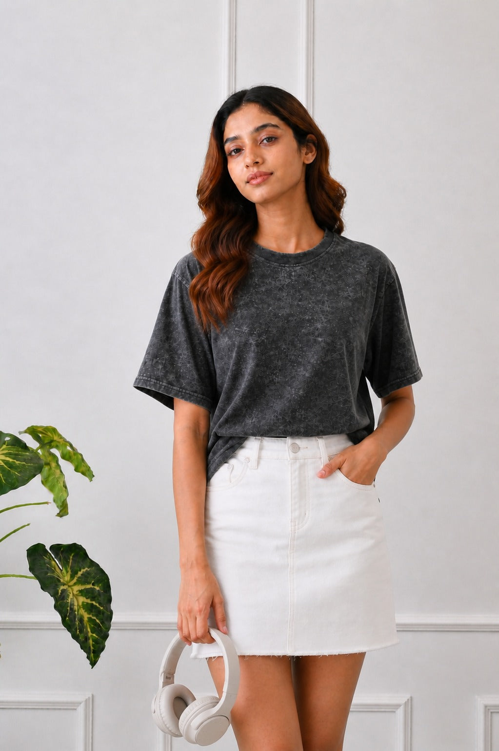 Black Acidwash Tshirt For Women