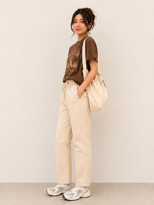Beige Pure Linen Wide Leg Trouser Women