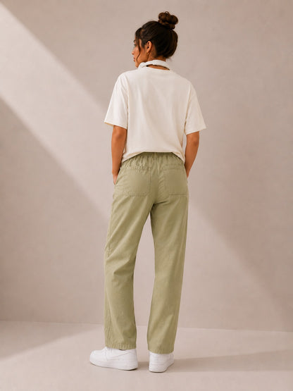 Sage Green Pure Linen Wide Leg Trouser Women