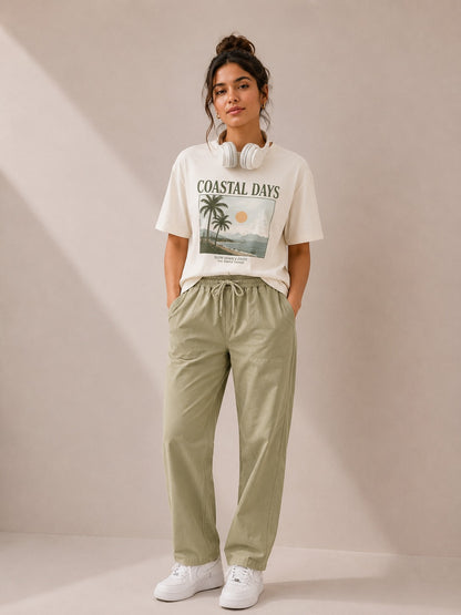 Sage Green Pure Linen Wide Leg Trouser Women