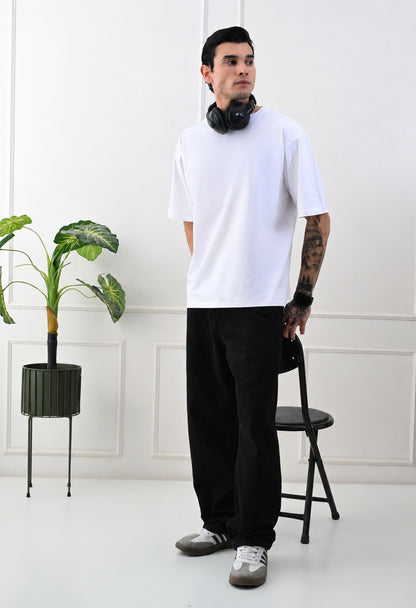 Black Rose Printed White Oversized T-shirt