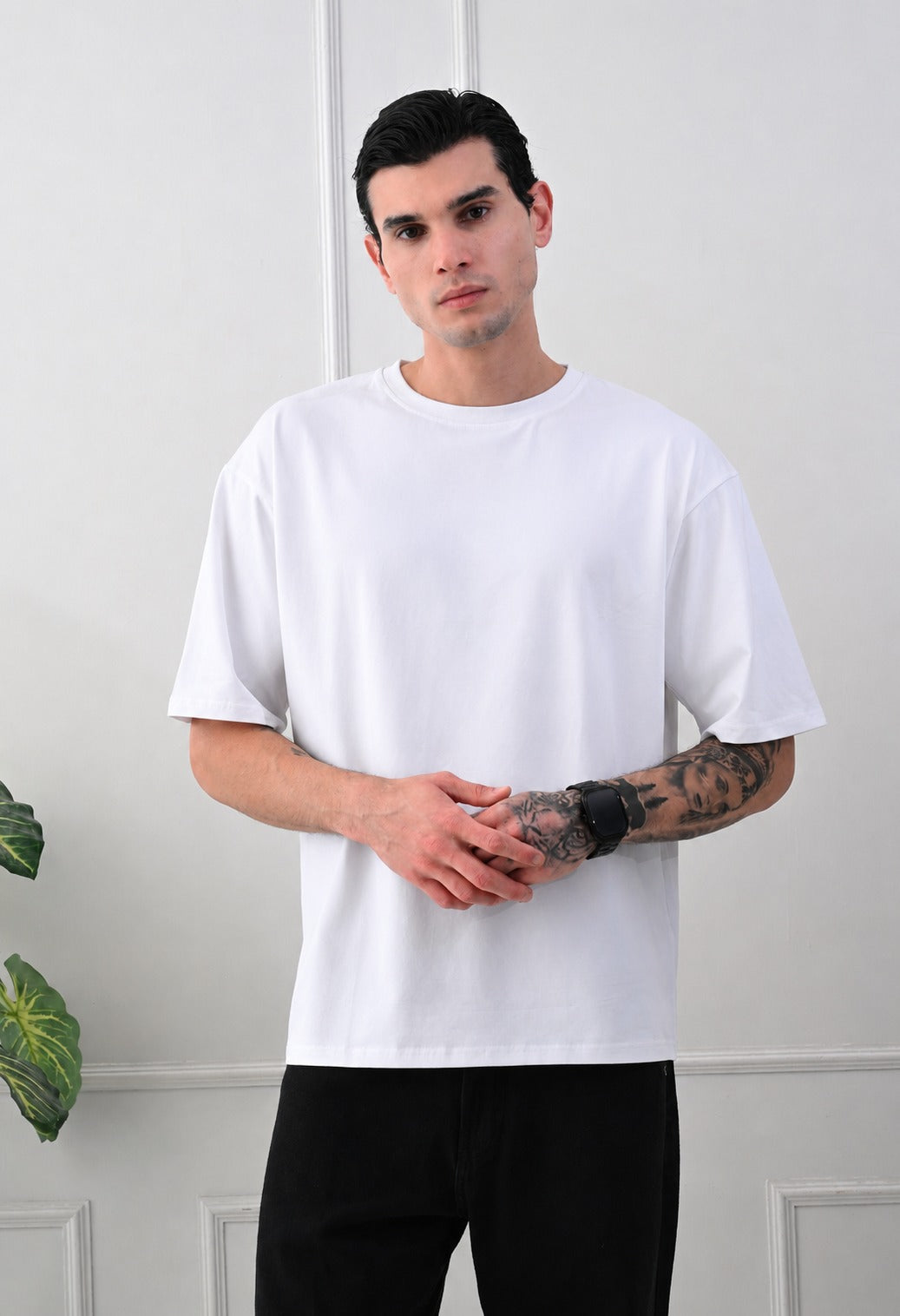 Black Rose Printed White Oversized T-shirt