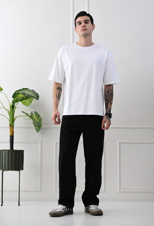 Black Rose Printed White Oversized T-shirt